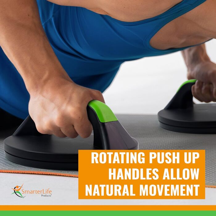 Підставки для віджимань обертаються, з неслизькою ручкою – великі ручки для максимального комфорту, 66306 – плавне обертання усуває напругу в зап'ястях – ідеально підходять для чоловіків та жінок, фітнес-тренування, P90x, Crossfit