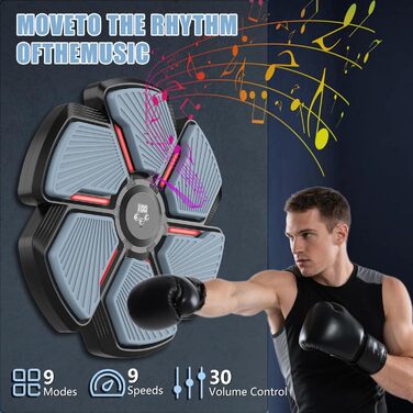 Музичний боксерський тренажер SWBSLL з рукавичками, LED-підсвіткою та Bluetooth, 9 швидкостей, 9 режимів, 30 рівнів гучності, для дорослих та дітей