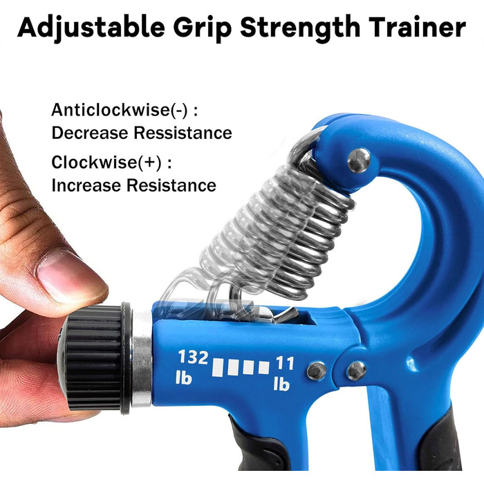 Набір для тренування сили хвата FLYFE (5 шт.) - тренажер передпліччя, ручний стискач, регульований опір, розтягувач пальців, кільце для хвата, м'яч для зняття напруги та тренажер пальців для чоловіків та жінок, відновлення після травм, блакитний