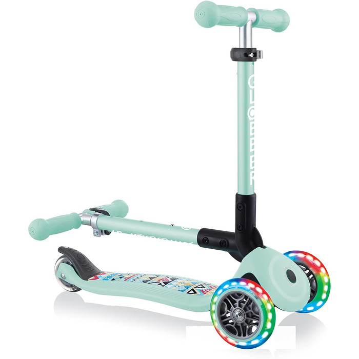 Дитячий триколісний самокат GLOBBER JUNIOR Foldable Fantasy Lights з LED колесами 120/80 мм, ABEC 5, складаний