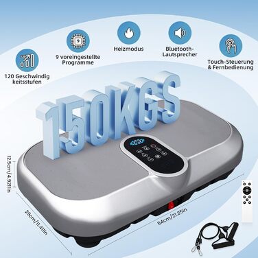 Вібраційна платформа 4D для дому з пультом, стрічками опору, підігрівом та Bluetooth, 150 кг, 120 рівнів