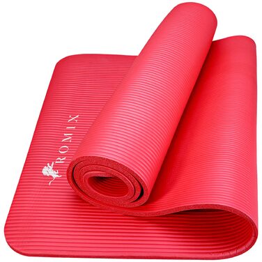 ROMIX Килимок для йоги, 15 мм, з антиковзаючою поверхнею, з сумкою та ременем, для фітнесу, пілатесу, медитації, червоний
