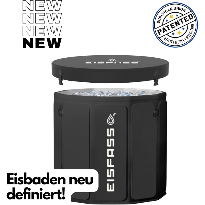Оригінальна преміум льодяна ванна Eisfass XL 250л для дому – криотерапія, для спортсменів і новачків, з аксесуарами, Ø80×75см, запатентовано в Європі