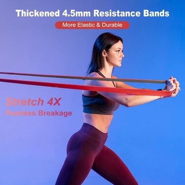 Гумові стрічки для фітнесу та розтяжки, набір для Crossfit та домашніх тренувань, різні рівні опору (3,6–56,7 кг) + додаткова жовта (4,5–11,3 кг)