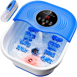 Ванночка для ніг з масажем та підігрівом, таймером – складана ванночка з бульбашками та пемзою, масажер для ніг з водою та 8 роликів – ідеальний подарунок (Блакитний)