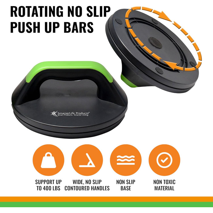 Підставки для віджимань обертаються, з неслизькою ручкою – великі ручки для максимального комфорту, 66306 – плавне обертання усуває напругу в зап'ястях – ідеально підходять для чоловіків та жінок, фітнес-тренування, P90x, Crossfit