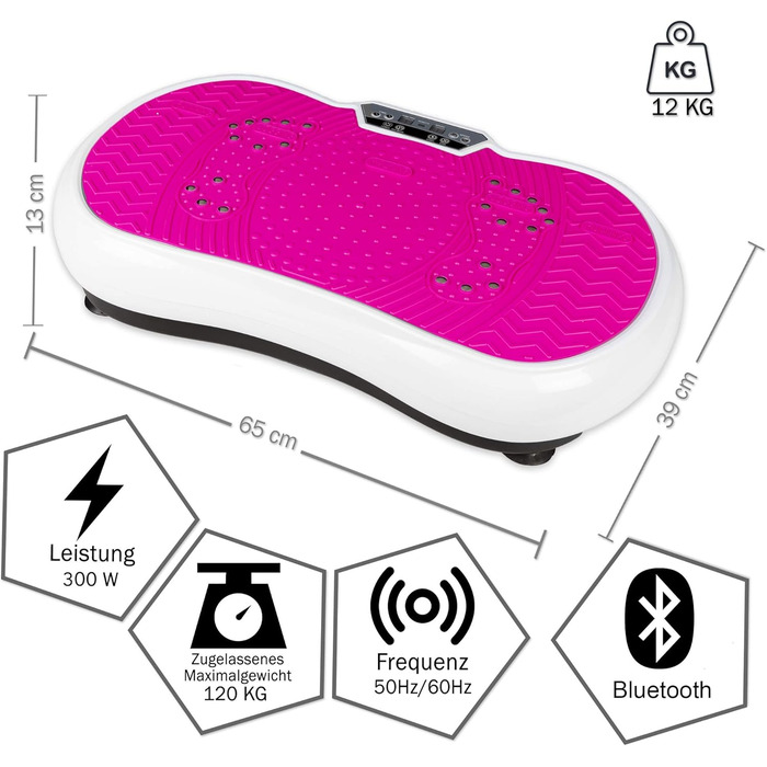 Віброплатформа для фітнесу з еластичними стрічками та Bluetooth, для дому, рожево-біла