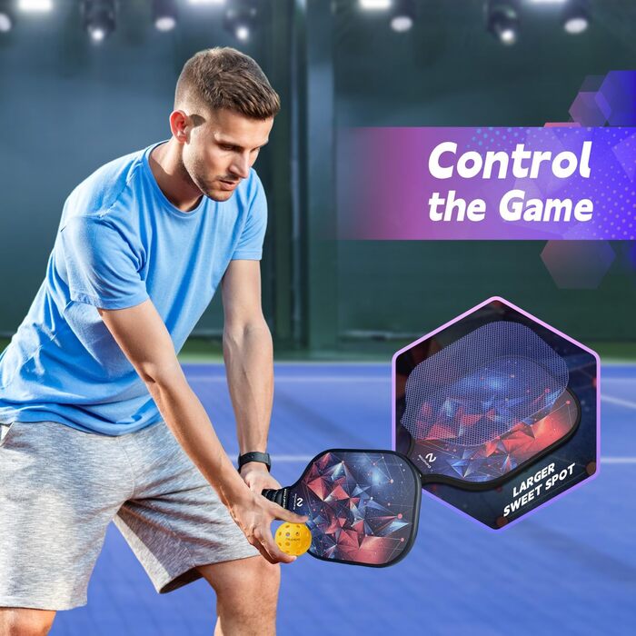 Набір ракет для піклболу Niupipo (2 шт.), фібергласова поверхня, поліпропіленовий сердечник, м'яка ручка, легкі, з сумкою (фіолетовий/чорний)