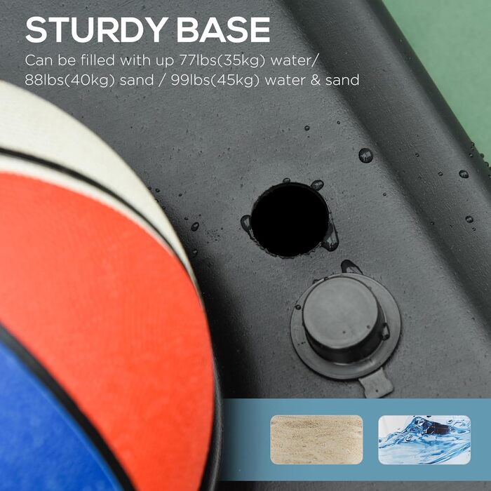 Баскетбольний кошик HOMCOM з регульованою висотою 197,5-254 см, переносний з колесами, поліетиленове кільце