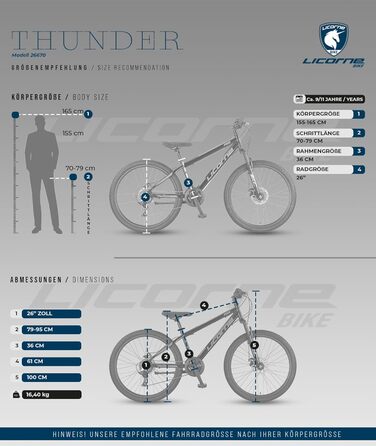 Гірський велосипед Licorne Bike Thunder Premium з дисковими гальмами, 26 дюймів, Aquamarine — універсальний для дітей та дорослих