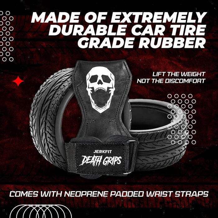 JerkFit Death Grips – ультра преміум лямки для тяги, підтягувань і важкої атлетики, з м'якою підкладкою, захистом долоні та посиленим хватом