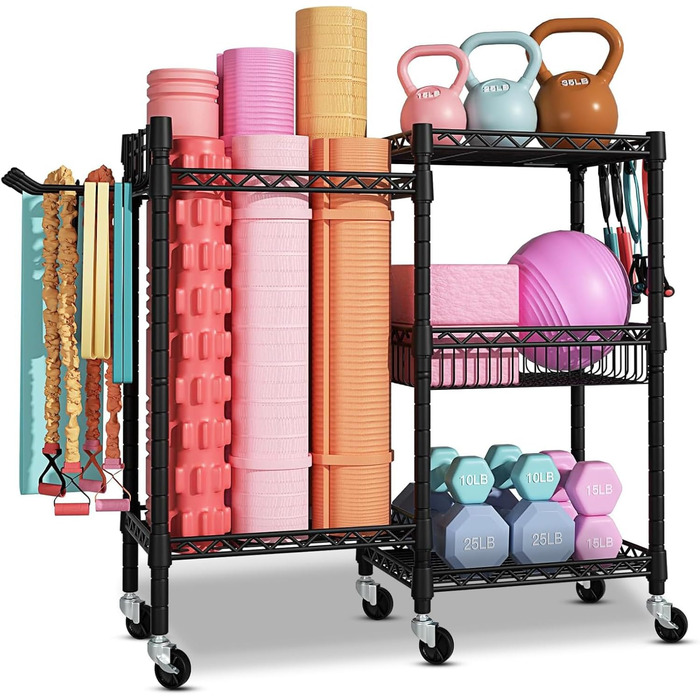 Стійка для гантелей та обладнання для фітнесу - 3 яруси, міцна сталева конструкція, 91.5 x 30 x 82.5 см, до 120 кг