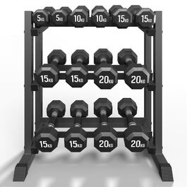Стойка для гантелей з 3 рівнів, 500 кг, регульована, для дому, міцна, для штанги, гантелей та дисків (тільки стійка), чорна 3-ярусна DB-Rack