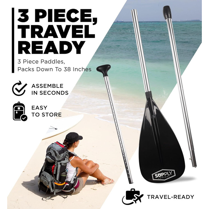 SUP Supply – трисекційне весло для SUP-борду, регульоване алюмінієве плаваюче весло, легке, міцне, складане для подорожей, сіре