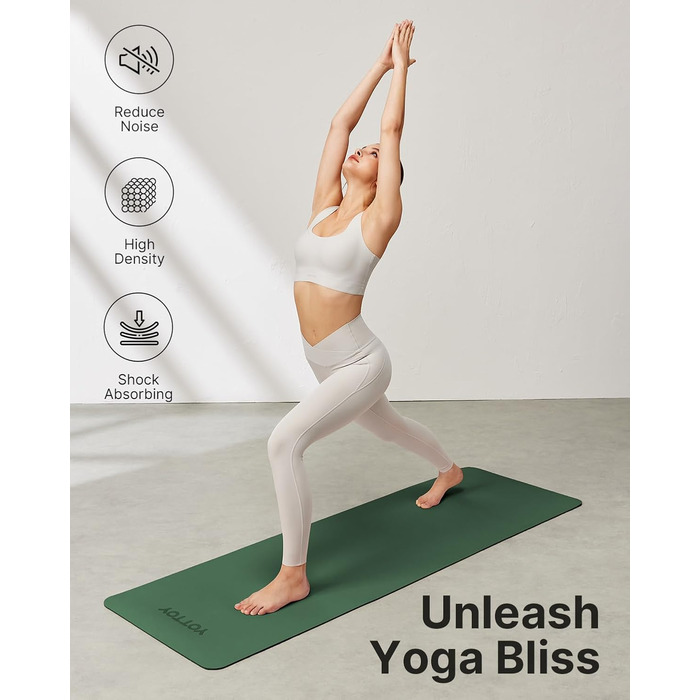 Килимок для йоги з TPE, неслизький, 61x61 см (24x0.24 дюйма), для пілатесу, фітнесу та занять босоногою, з сумкою та ремінком, зелений