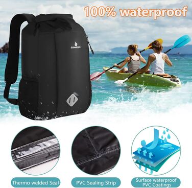 Водонепроникний рюкзак Dry Bag 20L, IPX8, з чохлом для телефону, для плавання, каякінгу, кемпінгу, туризму, чорний