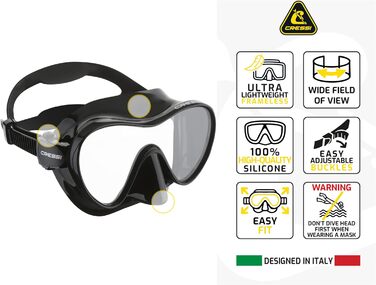 Маска для снорклінгу та дайвінгу Cressi F1, унісекс, без рамки, бірюзова