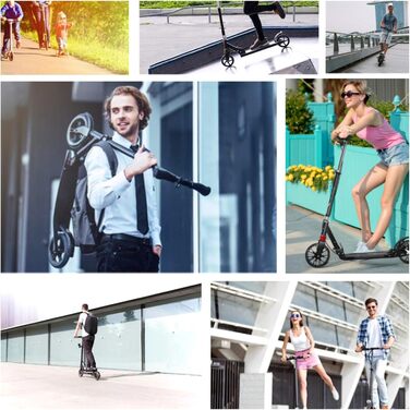 ISE Roller 200mm Big Wheel: Скутер з великим колесом 200 мм, подвійне гальмо, амортизація, складний, для дорослих та дітей, до 100 кг, з ремінним ременем та ручним гальмом, спортивний стиль