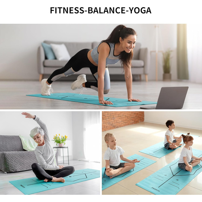 PROIRON Килимок для йоги з неслизькою поверхнею та розміткою. Килимок для фітнесу, йоги та спорту, ідеальний для тренувань.