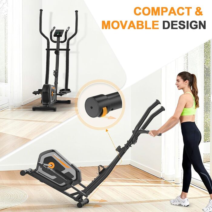 Еліптичний тренажер Crosstrainer 3-в-1 з LCD-монітором та регулюванням навантаження до 287 кг (Оранжевий + Чорний)