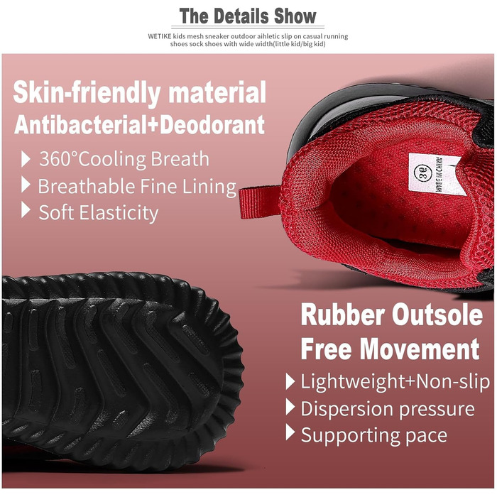 Дитячі кросівки VITIKE для хлопчиків та дівчаток, 37 EU, рожево-чорні