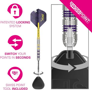 Дротики Target Darts Luke Littler Loadout 90% вольфраму, сталевий наконечник, набір для дартсу The Nuke Player Edition, Swiss Point, інструмент SP у комплекті