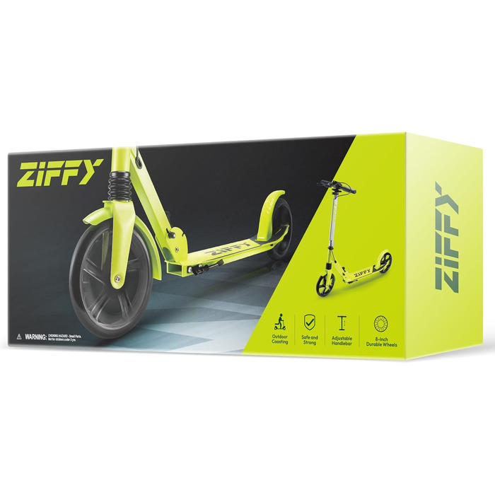 Тролелер ZIFFY для дітей та дорослих, 6-12 років, зелено-фіолетовий, діаметр коліс 200 мм, ABEC-9, амортизація, складаний алюмінієвий каркас, регульований кермо 79-106 см, ручне гальмо, вантажопідйомність 118 кг