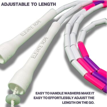 Стрибкове канат Elevate Rope Professionelles Perlen - 3м, регульований, якісні намистини та полішнур. Для фрістайлу, кардіо та трюків. Підходить для всіх рівнів, для використання в приміщенні та на вулиці. Білий/Рожевий/Фіолетовий