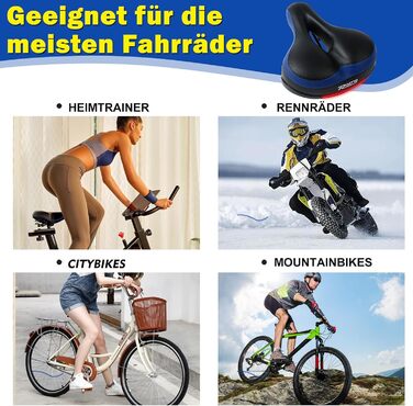 Велосипедне сідло з гелевою подушкою Pro 2.0: широке, м'яке, комфортне, дихаюче, з пам'яттю форми, водонепроникне, блакитне