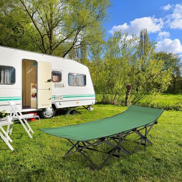 Розкладне ліжко SOARS для кемпінгу та відпочинку: стабільне металеве ліжко з кишенею та сумкою, до 272 кг, для саду та дому, зелене