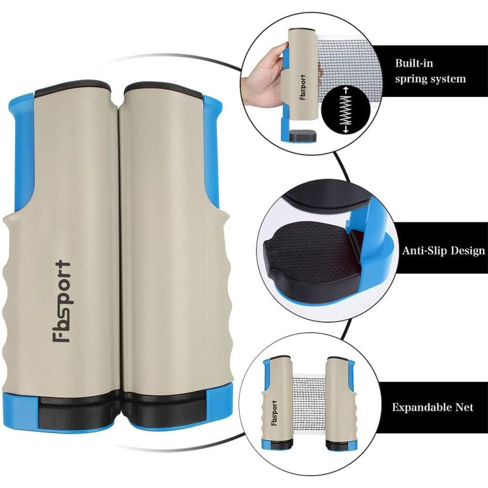 Набір для пінг-понгу FBSPORT: 2 ракетки, 6 м'ячів, сітка, сумка. Підходить для початківців та досвідчених гравців. Сірий колір