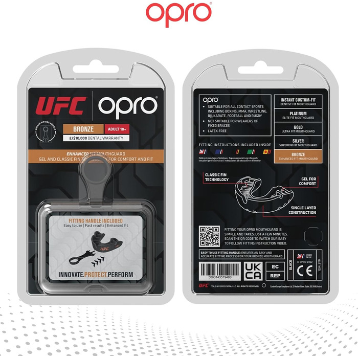 Захист для зубів OPRO Bronze - для боксу, єдиноборств, MMA, дітей та дорослих. Самоадаптується для хокею, кікбоксингу, регбі. Гарантія від дантиста. Колір: чорний.