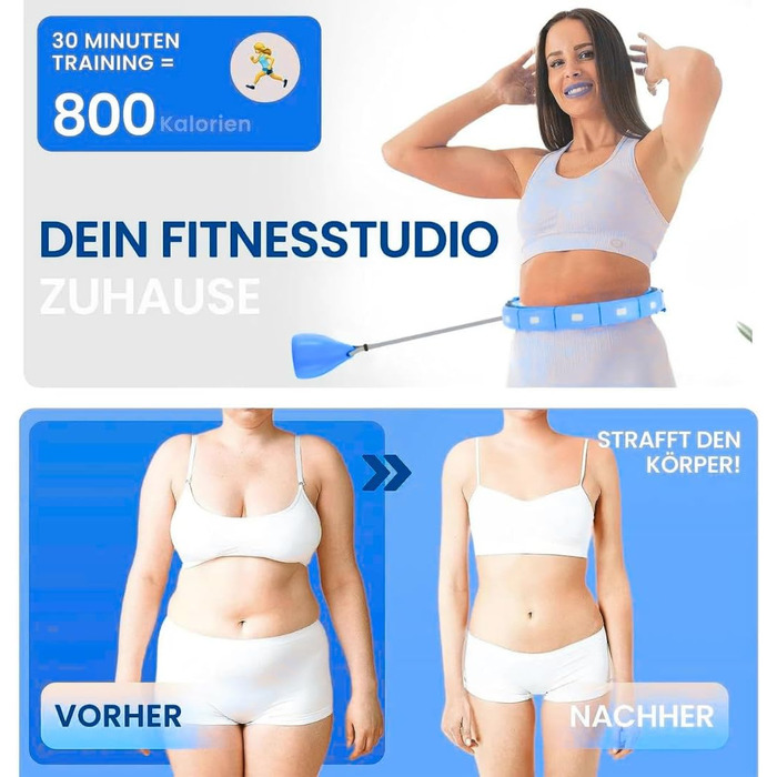 Leiser Smart Hula Hoop Gymside Hoopside Pro: для схуднення та фітнесу, з масажними шипами, 18 знімних секцій (Блакитний)