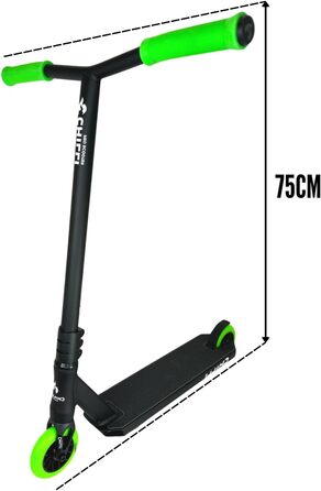 Трюковий самокат Chilli Pro Base Critter для парку, для початківців і професіоналів, дитячий, швидкі колеса ABEC 9, сталева ручка, griptape Fantic26, Reaper Mini, висота 75 см, чорний/зелений