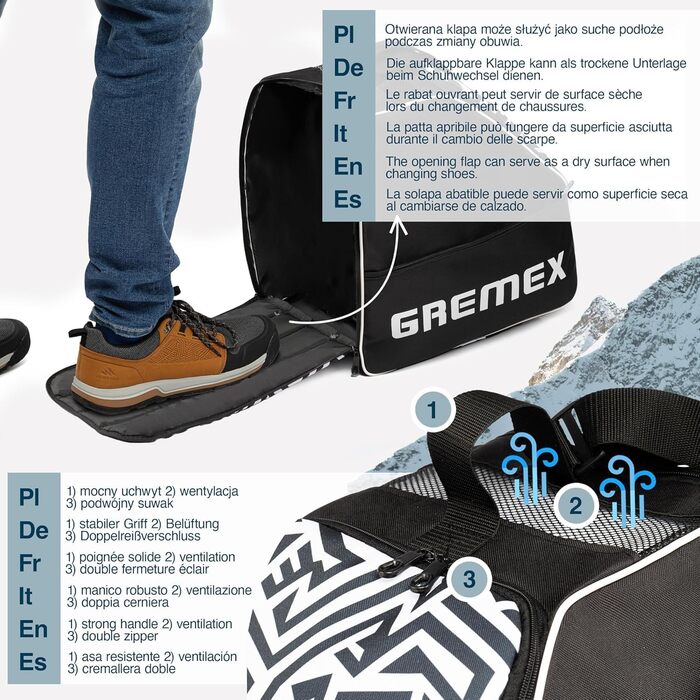 Чохол для лижних черевиків з відділенням для шолома - Водонепроникний рюкзак для лижних черевиків та шолома. Міцний, з титановими швами. Зручний для транспортування, подорожей та захисту спорядження (Чорний)