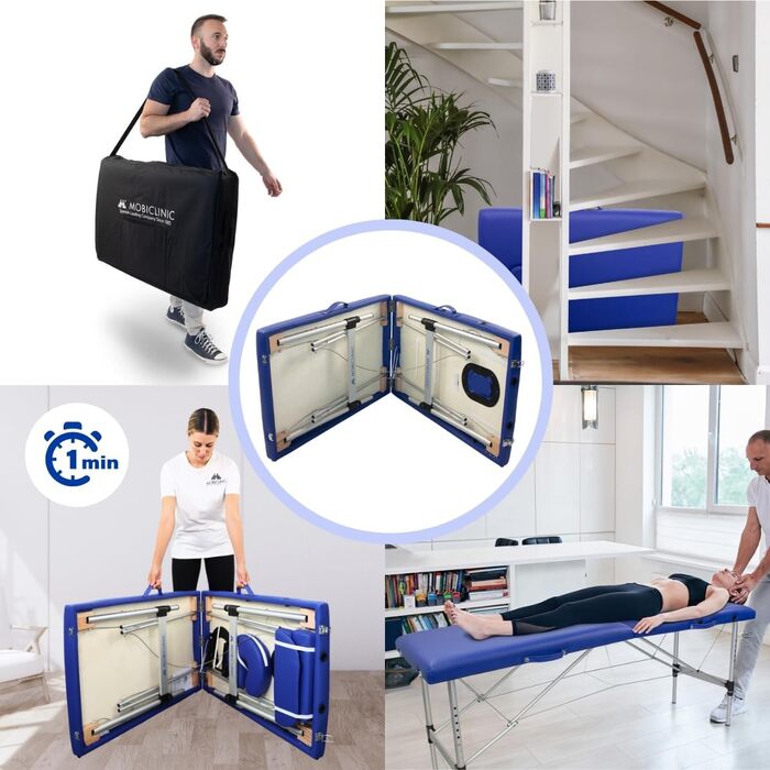 Складний масажний стіл Mobiclinic CA-01 Light, алюмінієвий, екошкіра, 186x60 см, регульований, переносний, з підголівником і сумкою, для фізіотерапії