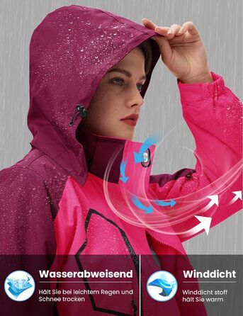 Жіноча 3-в-1 зимова куртка: водонепроникна, вітрозахисна, з флісовою підкладкою та знімним капюшоном, рожевого кольору