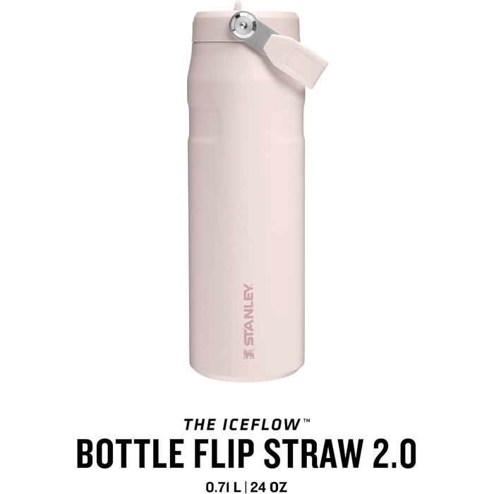 Термобутилка Stanley Flip Straw 2.0 0.7 л з трубочкою, термочашка для напоїв, зберігає холод до 12 годин, льодяне охолодження до 3 діб, BPA-free, не протікає, для тримача напоїв, можна мити в посудомийці, рожевий кварц