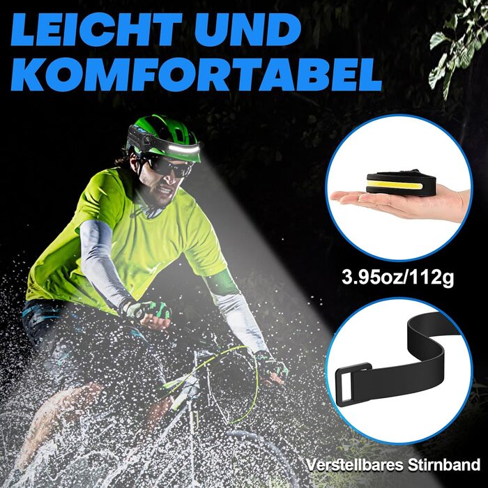 LED налобний ліхтар з акумулятором, 2 шт., кут огляду 230°, 7 режимів, супер яскравий, 2600 mAh, 22 години роботи, датчик, червоне світло, водонепроникний, легкий, для бігу, кемпінгу, походів, чорний