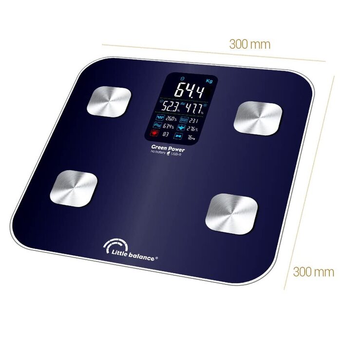 Ваги-аналізатор тіла LITTLE BALANCE 8661 Cardio X4 USB-R, нічний синій, до 180 кг, розумні, з USB зарядкою, перезаряджувані, без батарейок, ремонтопридатні