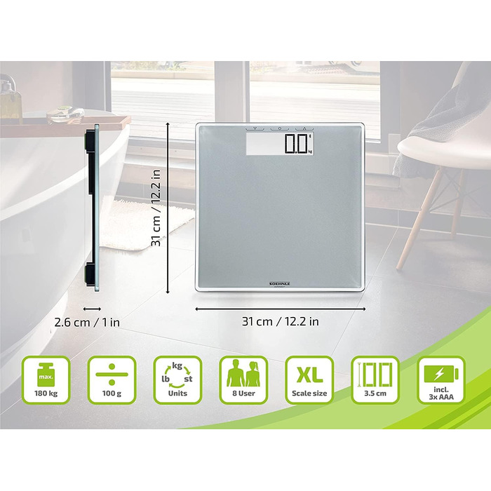 Цифрова вага Soehnle Style Sense Connect 100 з Bluetooth, LCD-дисплеєм, підключенням до додатку, максимальна вага 180 кг