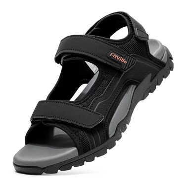 Чоловічі сандалі FitVille Wide для трекінгу та активного відпочинку, шкіра, чорні, 47 EU, з липучкою для широкої ноги