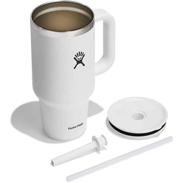 Термокружка Hydro Flask 946 мл біла, нержавіюча сталь, подвійна вакуумна ізоляція, кришка із соломинкою, не проливається, для подорожей