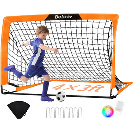 Дитячі футбольні ворота BELEEV для саду та ігор у приміщенні, 4x3/6x4 ft, з LED-підсвічуванням, портативні, складані, з сумкою для перенесення, 120*90 см (2 шт.)