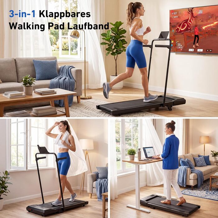 Бігова доріжка DeerRun Walking Pad з нахилом 6% для дому та офісу, компактний тренажер під стіл з LED-дисплеєм, пультам та підтримкою App, до 136 кг (Чорний)