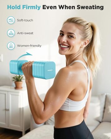 Штанги FEIERDUN з регулюванням ваги 2 шт. (2/4/6/8/4,5 кг), для жінок, швидке налаштування, подвійний захист, для домашнього фітнесу (блакитний)