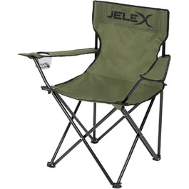 Кемпінговий стілець JELEX Expedition зі спинкою, підлокітниками та тримачем для напоїв, легкий у складанні. Водо- та брудовідштовхуючий, колір: зелений