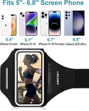 Чохол для телефону на руку для бігу з кишенею для навушників, на руку, для iPhone 17 16 15 14 13 12 11 Pro Max Galaxy S24 S23 Ultra, чорний