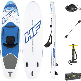 Надувна SUP-дошка Hydro Force Oceana 305 см з комплектом для каяка, сидінням, рюкзаком, насосом і веслом, біло-синя