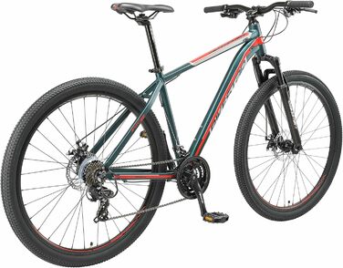 Гірський велосипед BIKESTAR Hardtail алюмінієвий, 21 швидкість Shimano, дискові гальма, колеса 29 дюймів, рама 19'' зелено-червоний